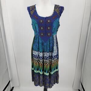 Dressbarn Dress Womens Small Mixed Print Beaded Sleeveless Boho